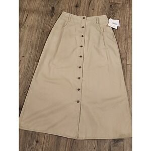 Liz Wear Denim Skirt Vtg Size 4 Khaki Button Front Midi Modesty Western Y2K Maxi